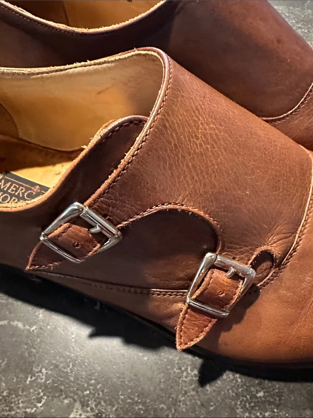 Mercanti Fiorentini Men's Tan Brown Leather Double Monk Straps